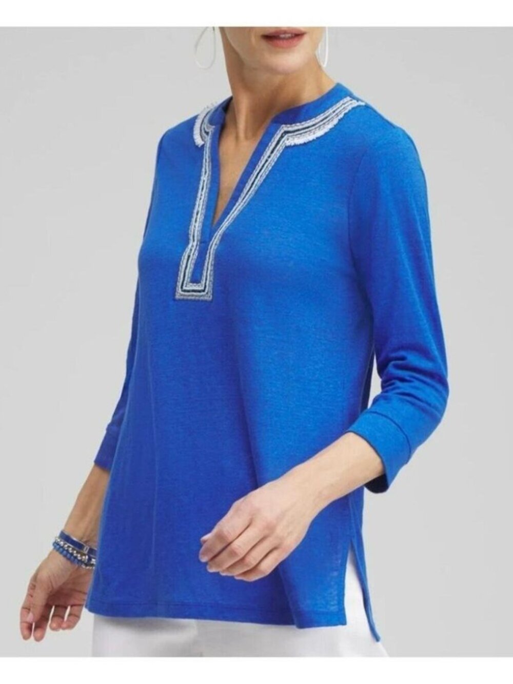 Chico's Blue Linen Embellished‎ Tunic Top Size XL - Picture 7 of 7